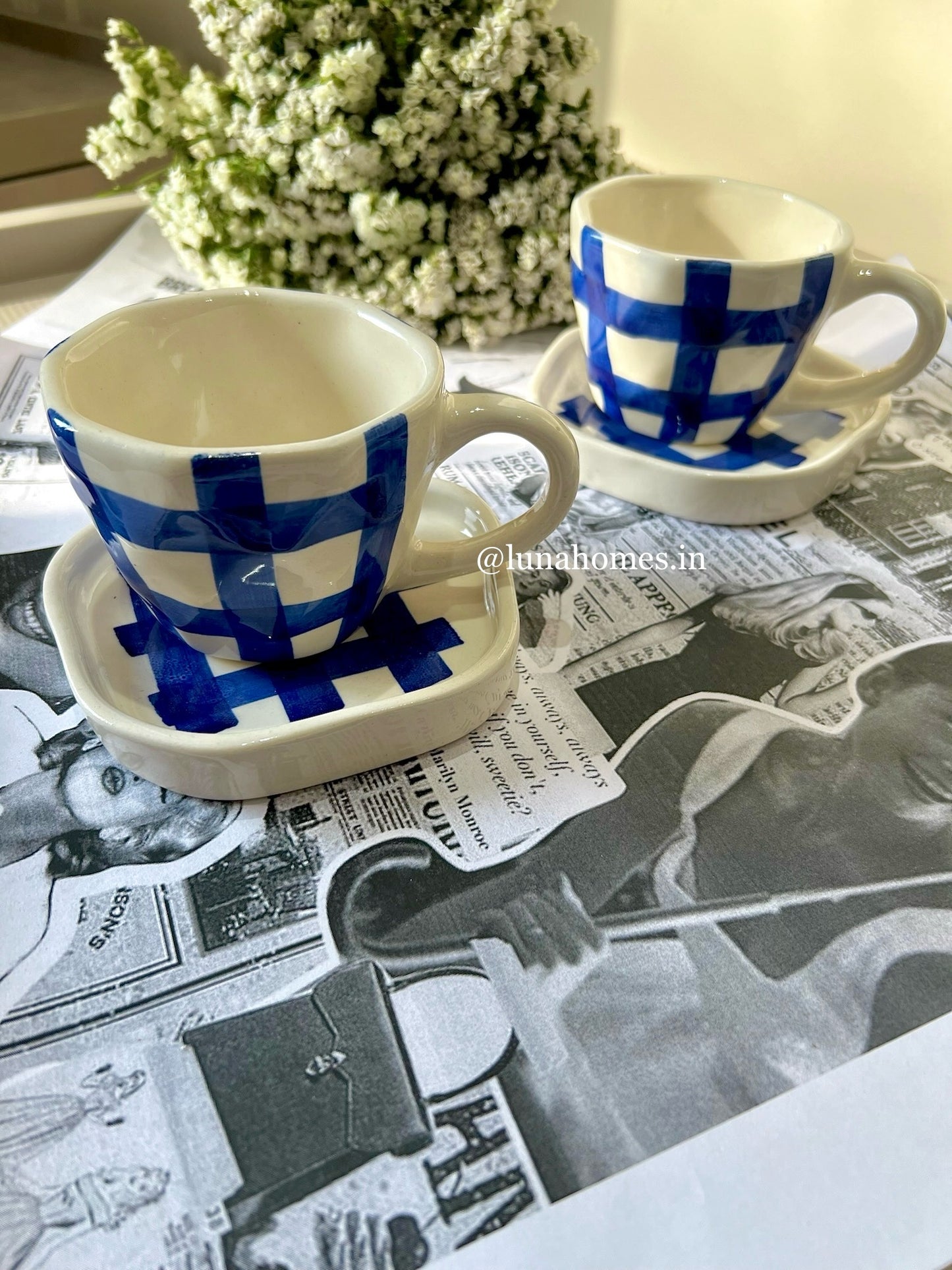 Minimal Blue Mug and Saucer Set