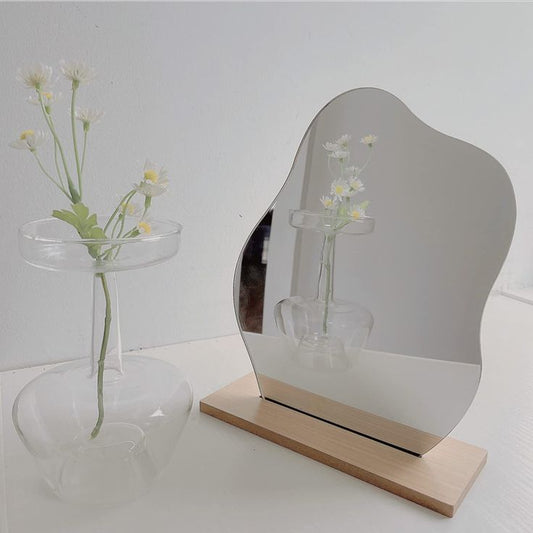 Abstract Harmony - Irregular Shape Acrylic Mirror with Wooden Stand