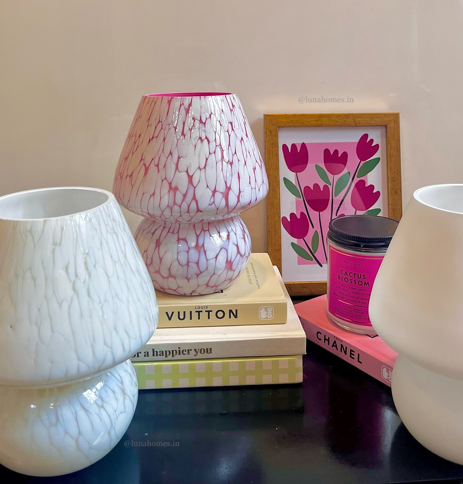 Glass Mushroom Lamp with Bulb- White