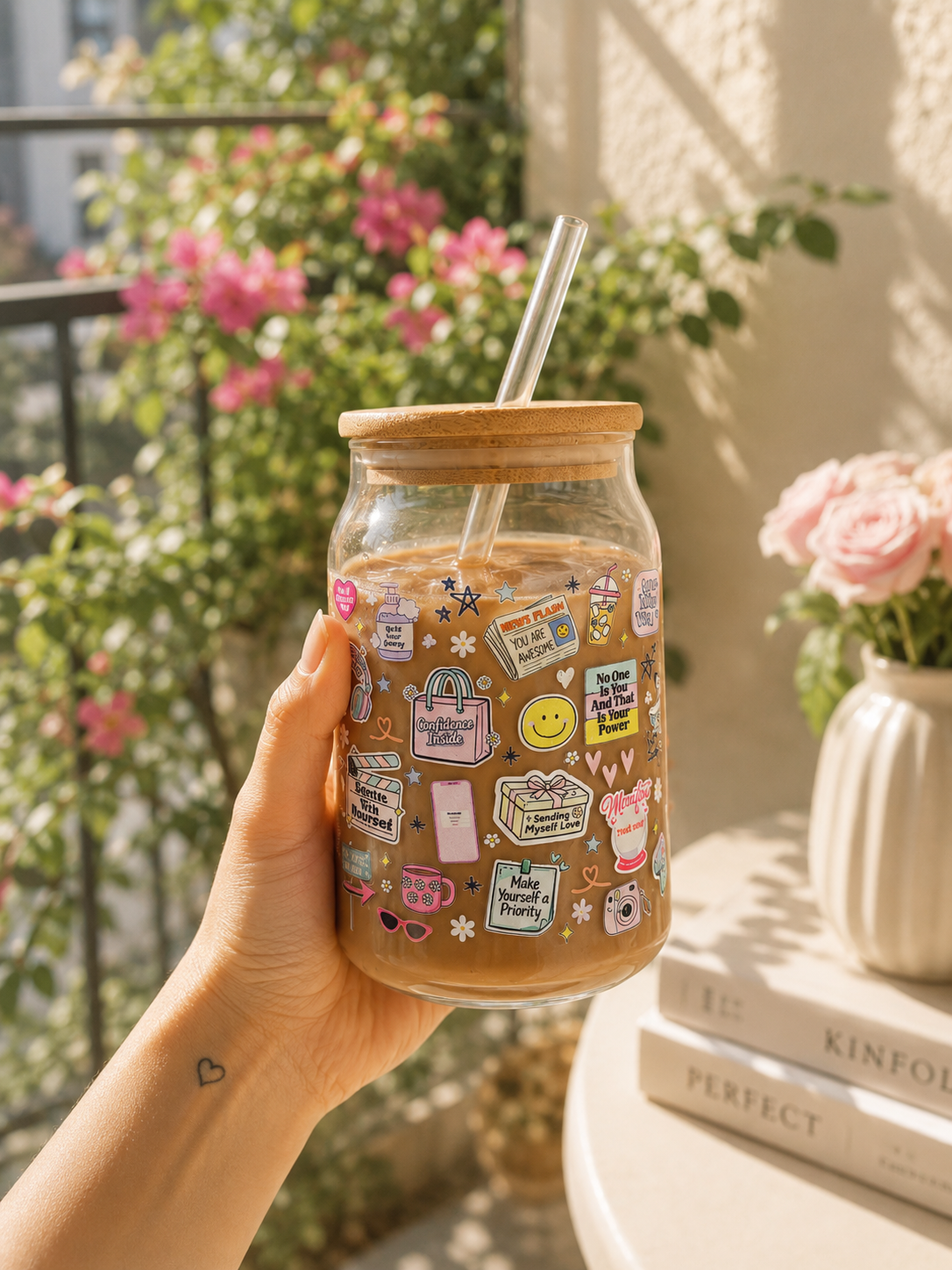 Glass Can Sipper with Lid and Glass Straw |540ml| Little Affirmations